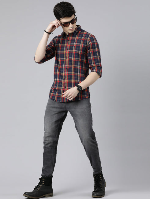 Navy Blue Checks Full Sleeves Shirt